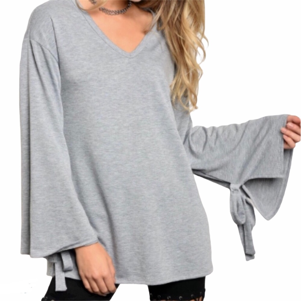 Sweet Claire Lightweight Sweatshirt Bell Sleeve With Tie Size Small